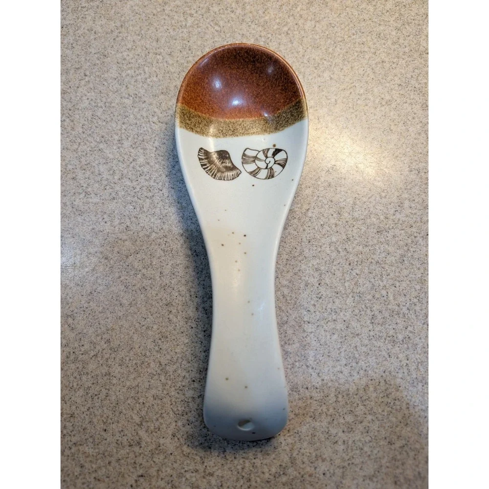 Vintage Otagiri Stoneware Spoon Rest, Seashell Nautical Design